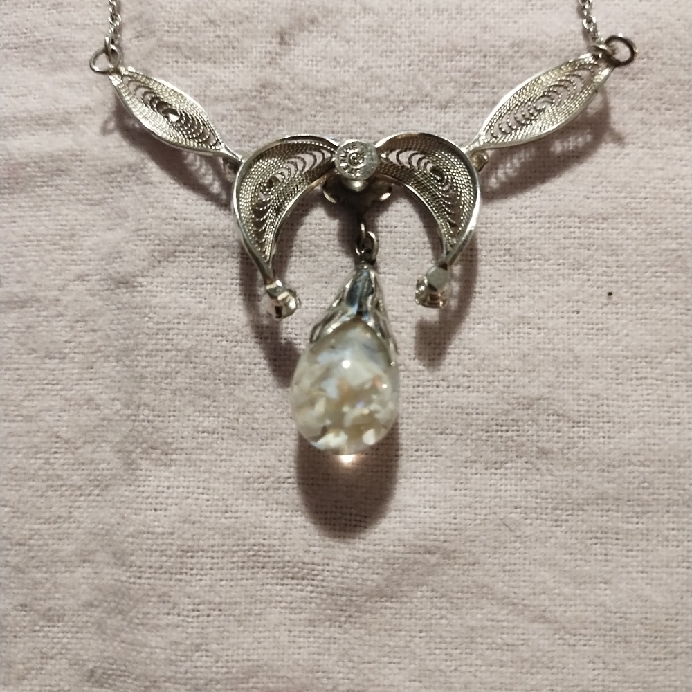 Vintage Curtis Creations Sterling Silver Floating Opal Necklace - Picture 7 of 7